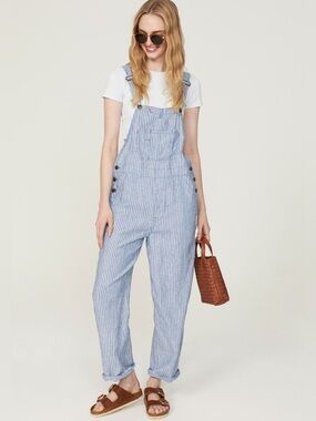 NWT Faherty Linen Mechanic Overalls skyway railroad stripe size XL